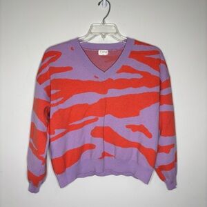 Fate Abstract Lilac Red V-Neck Sweater Women Small Rayon Blend BN14